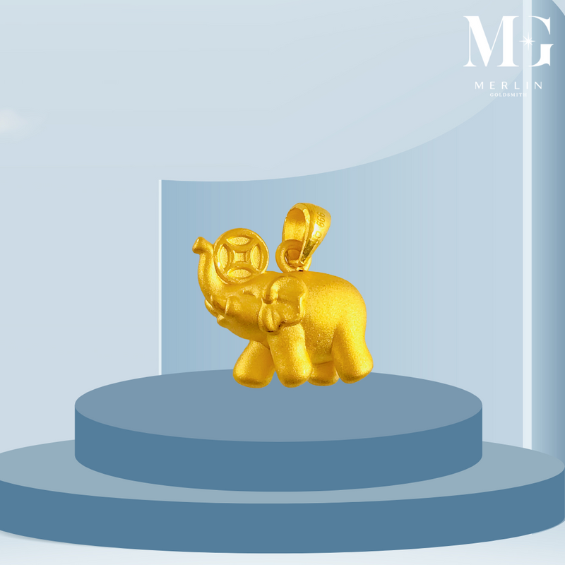       999 Pure Gold 3D Joyful Lucky Elephant Pendant